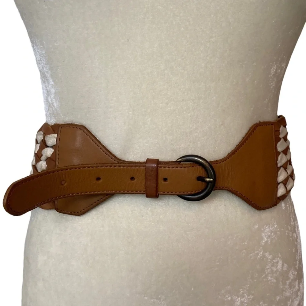 HOLLISTER Wide Leather Belt Tan Brown Boho Womens S/M